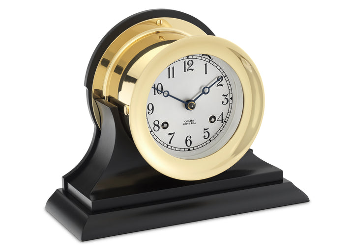 4.5" Ship's Bell Clock on Black Traditional Base