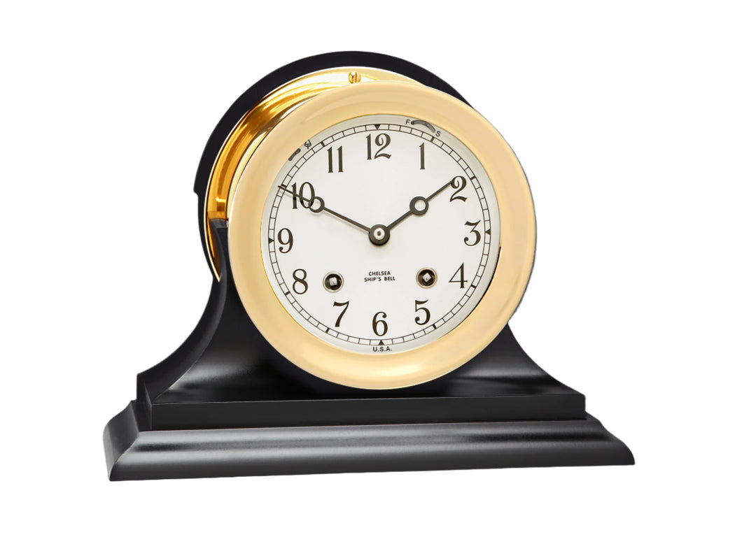4.5" Ship's Bell Clock on Black Traditional Base