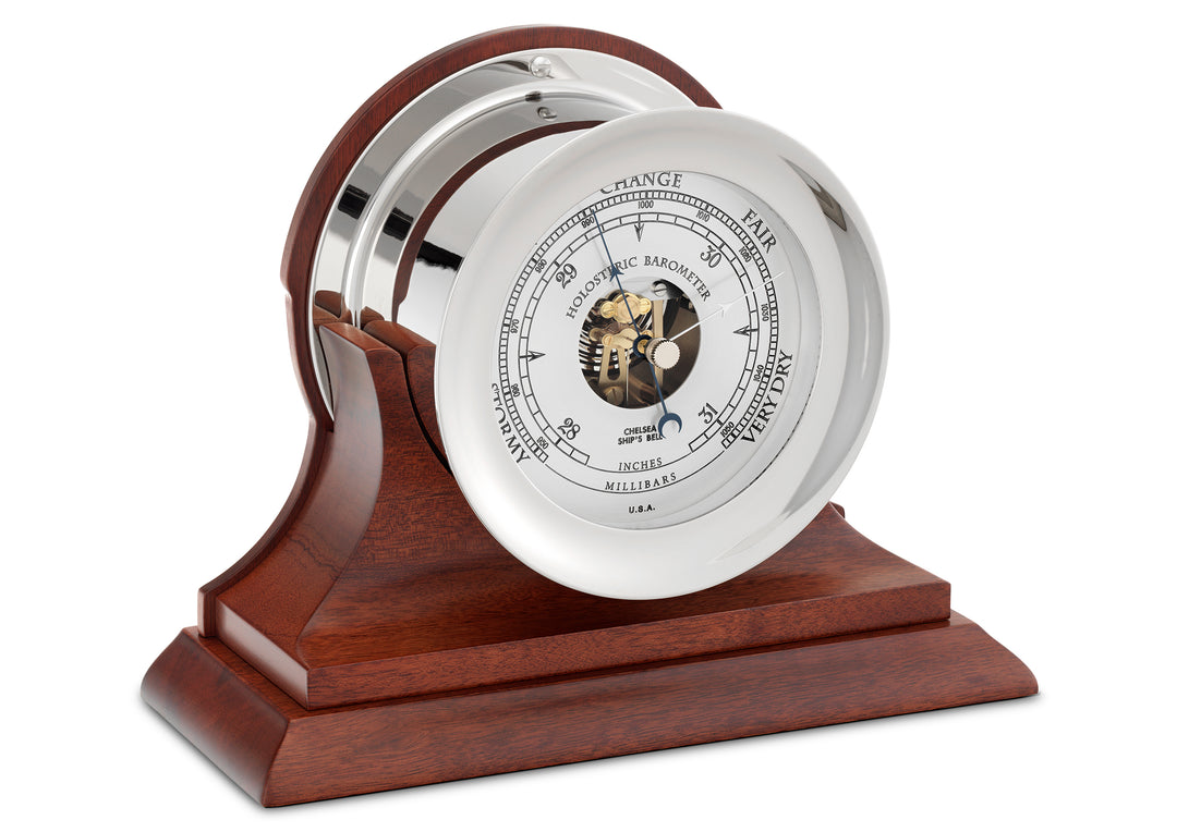 4 1/2" Ships's Bell Barometer in Nickel on Traditional Base