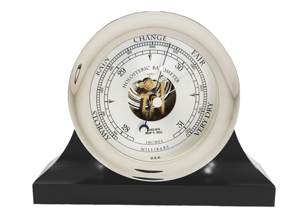 6" Ship's Bell Barometer in Nickel on Contemporary Black Base