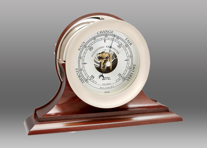 8.5" Ship's Bell Barometer in Nickel on Traditional Base