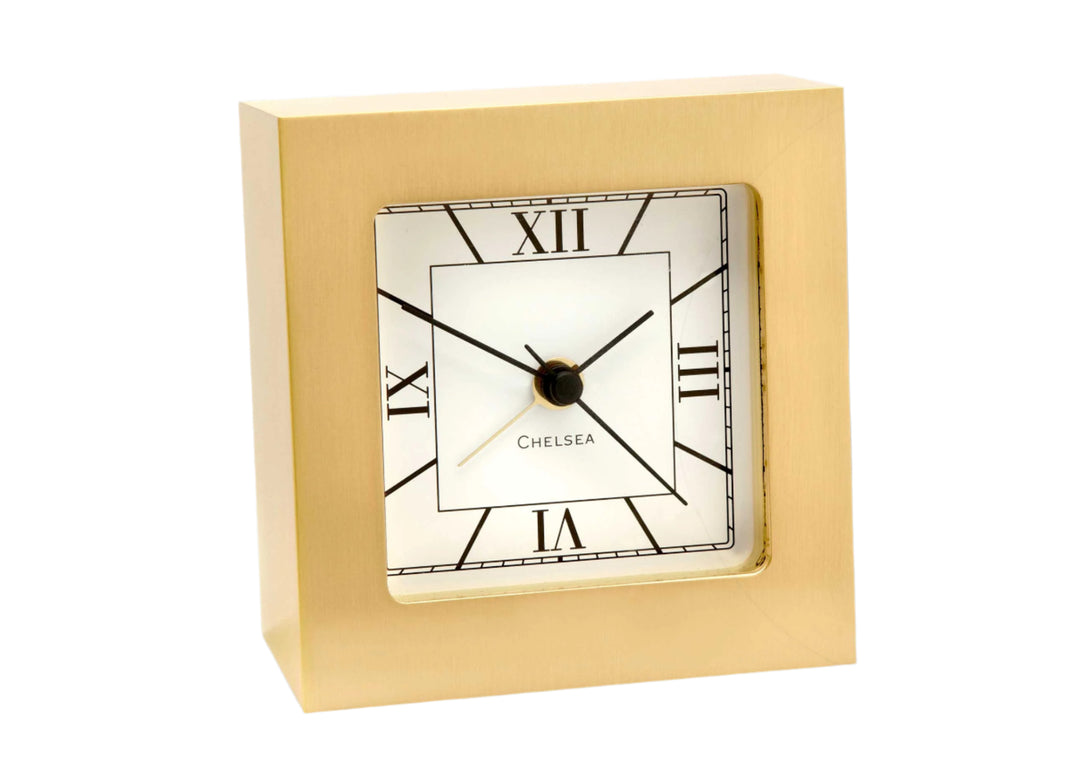 Square Desk Alarm Clock in Brass