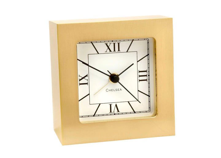 Square Desk Alarm Clock in Brass