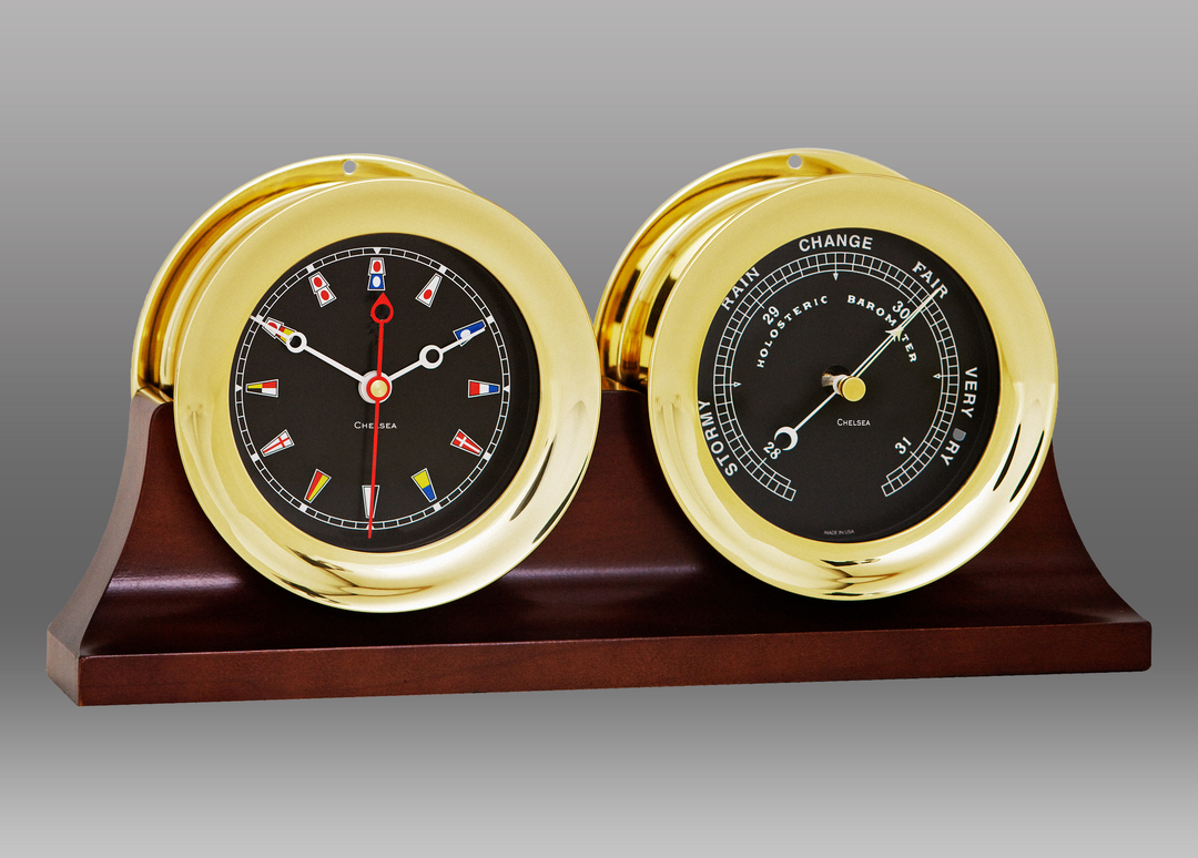 Seconds Store: 4.5" Flag Clock and Barometer Set in Brass