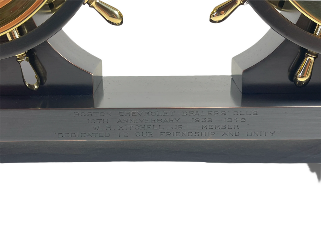 3.75" Dial Claremont Clock & Barometer Set with Chevrolet Engraving, 1949