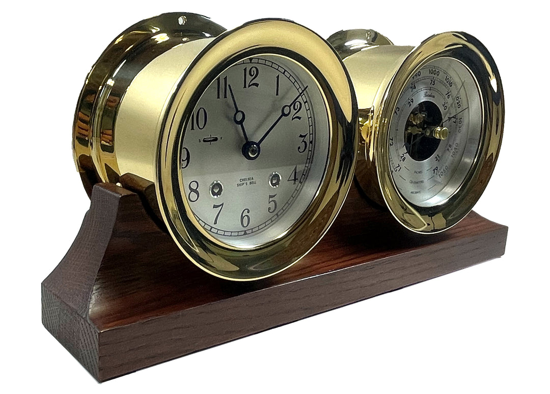 4.5" Brass Ship's Bell Clock and Barometer Set on Double Base, 2003
