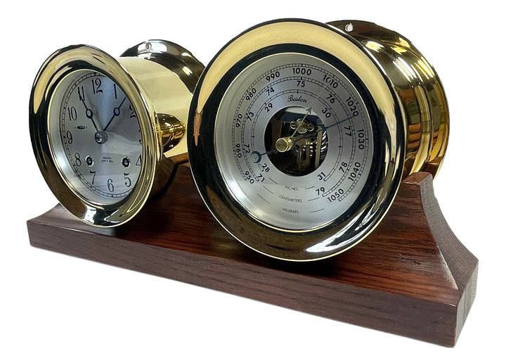 4.5" Brass Ship's Bell Clock and Barometer Set on Double Base, 2003