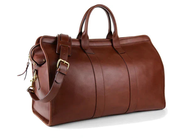 Brown leather duffle bag