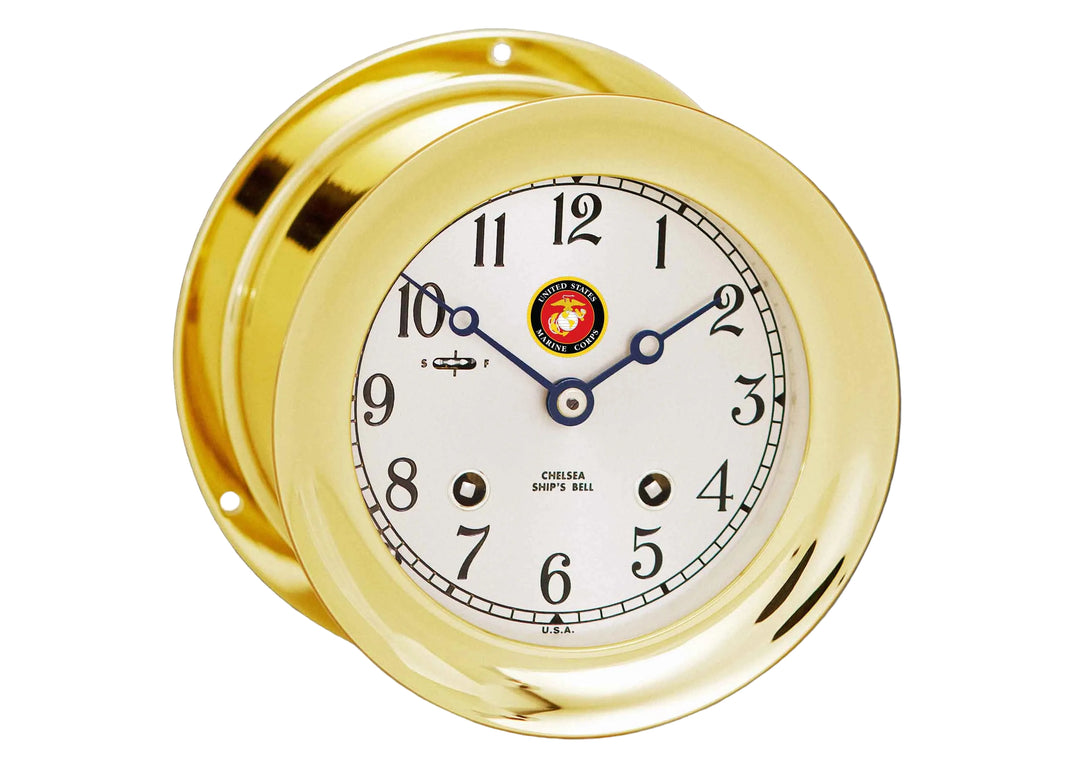Ship's Bell Clock Marines Color Emblem