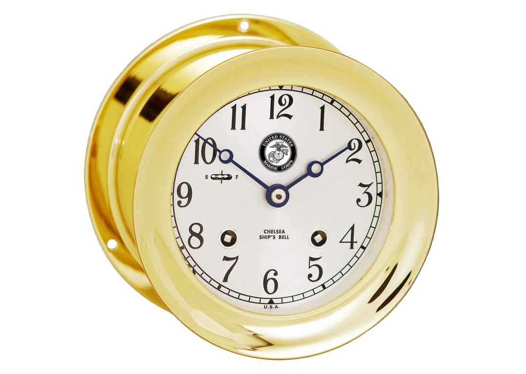Ship's Bell Clock Marines Black and White Emblem