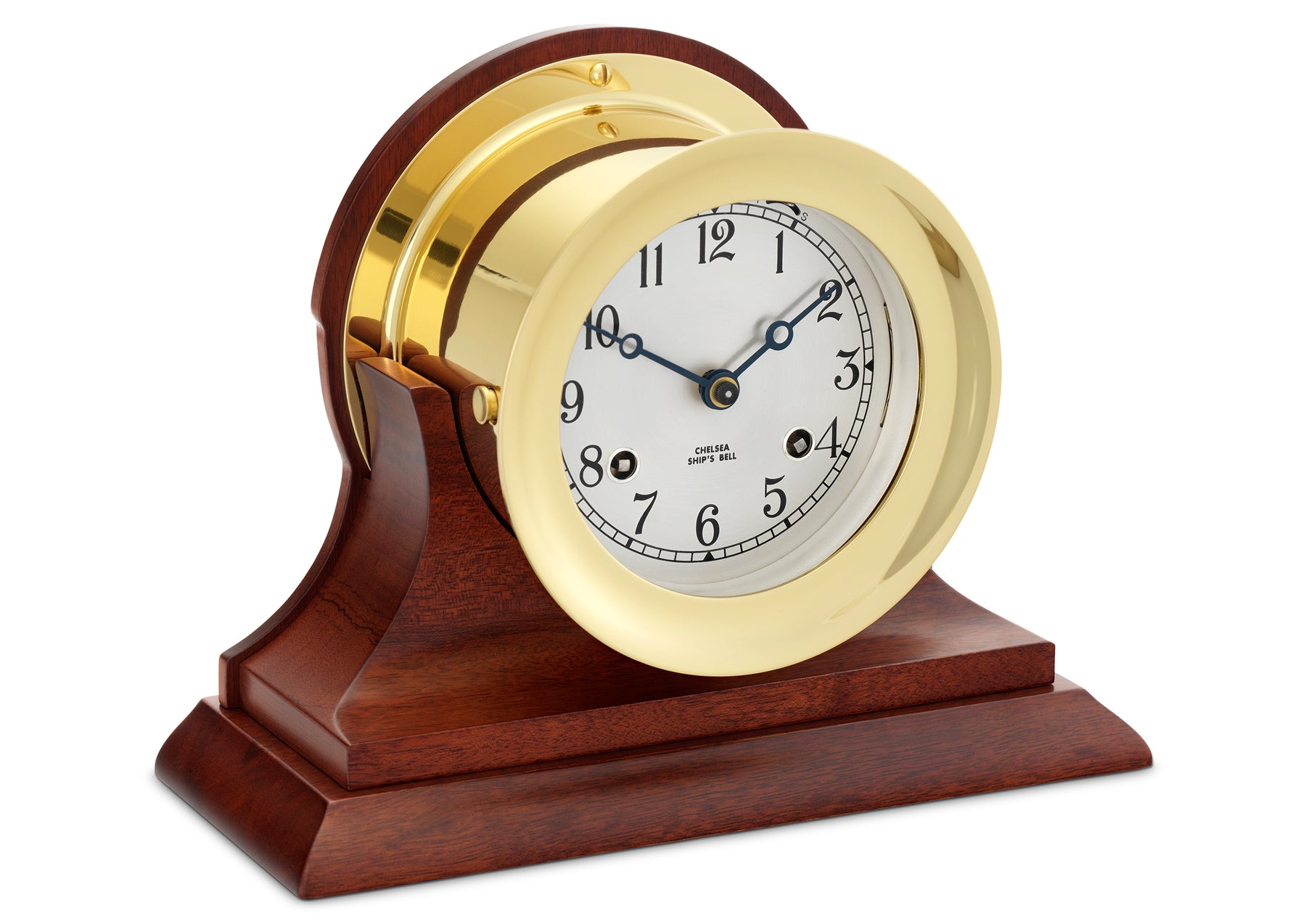 Ship's Bell Clock – Traditional Mahogany Base – 4 1/2