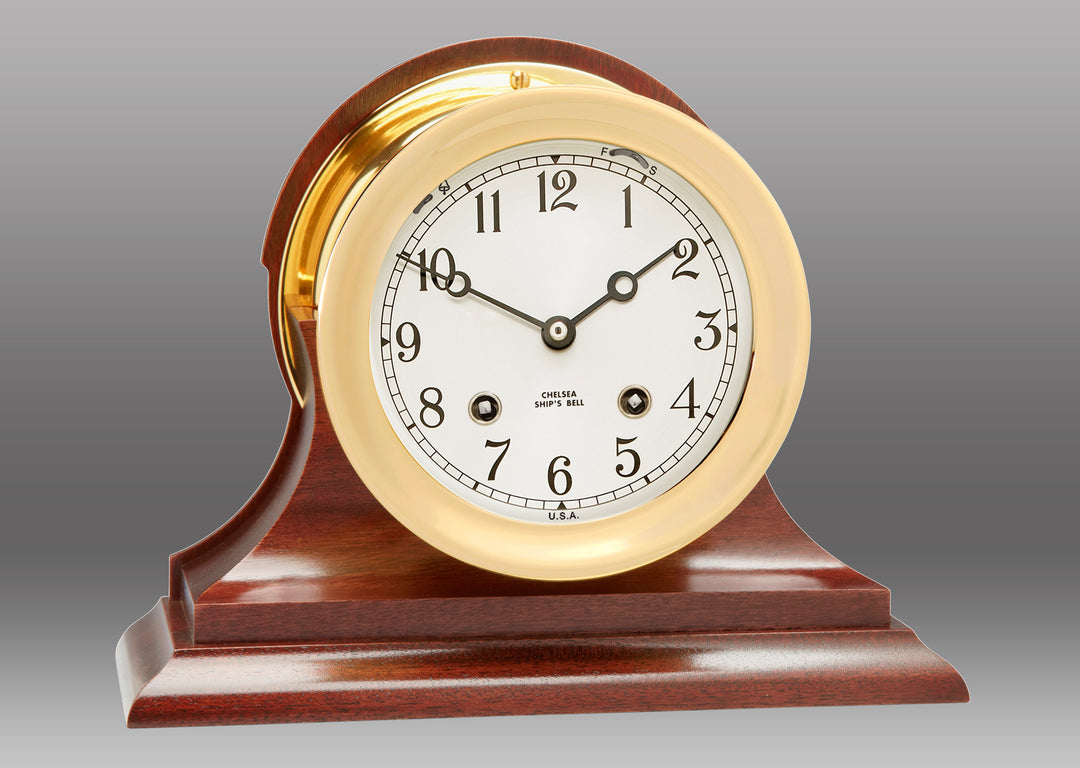 Ship's Bell Clock – Traditional Mahogany Base – 4 1/2 – Chelsea Clock