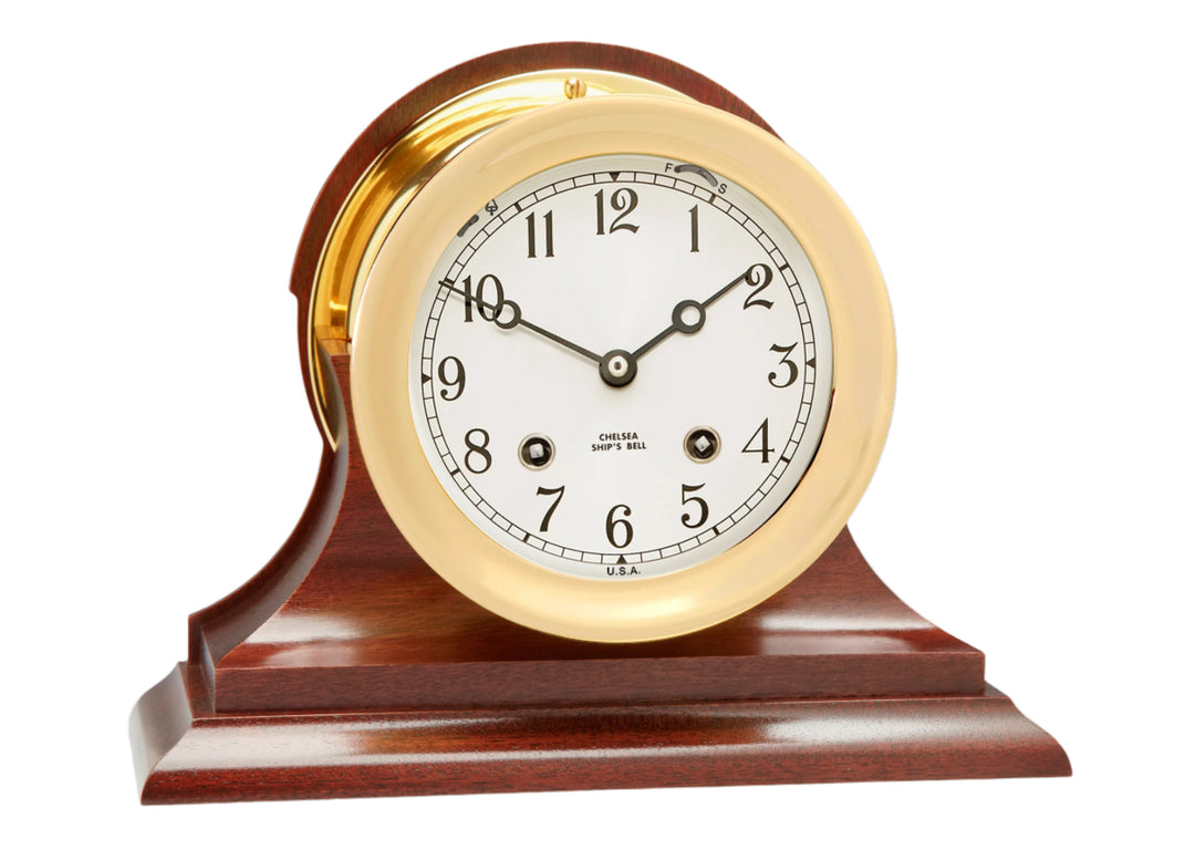 Ship's Bell Clock – Traditional Mahogany Base – 4 1/2 – Chelsea Clock