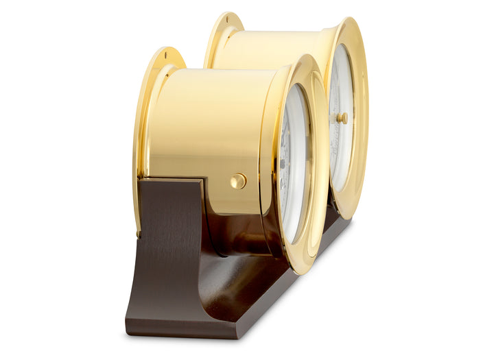 4 1/2" Ship's Bell Clock and Barometer in Brass on Double Base