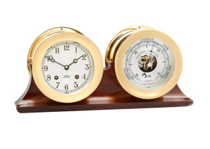 4 1/2" Ship's Bell Clock and Barometer in Brass on Double Base