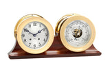 4 1/2" Ship's Bell Clock and Barometer in Brass on Double Base