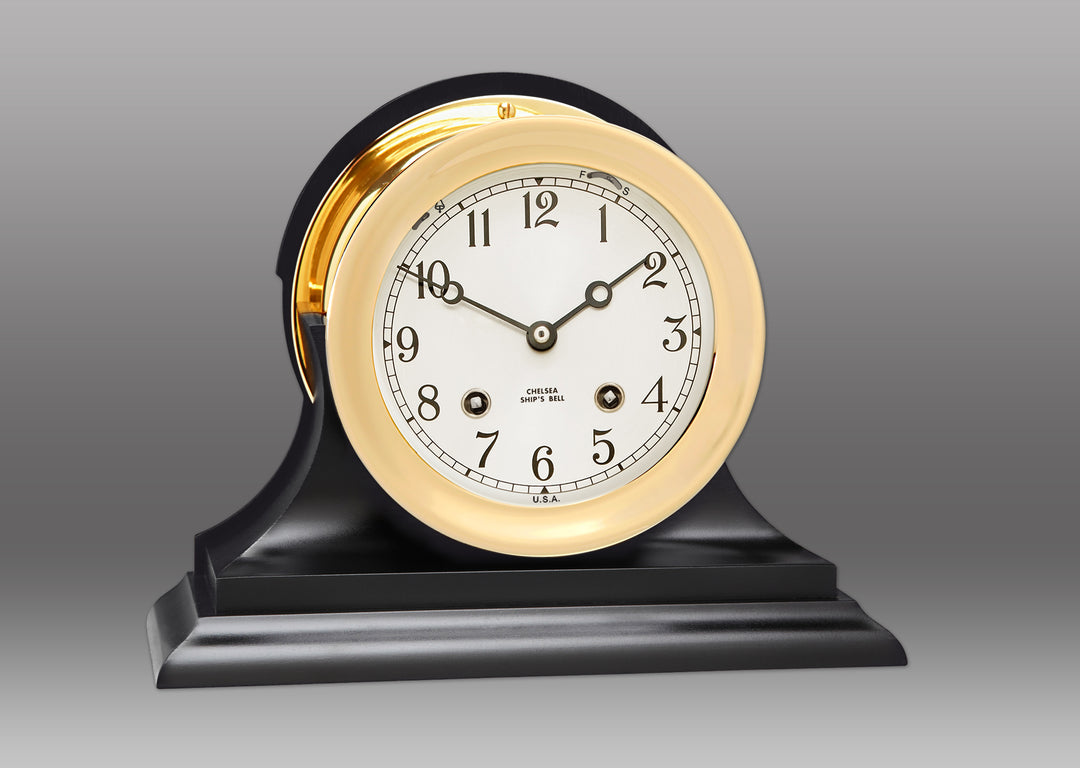 4.5" Ship's Bell Clock on Black Traditional Base