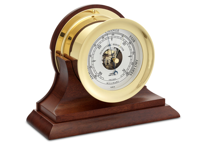 4 1/2" Ship's Bell Barometer in Brass on Traditional Base