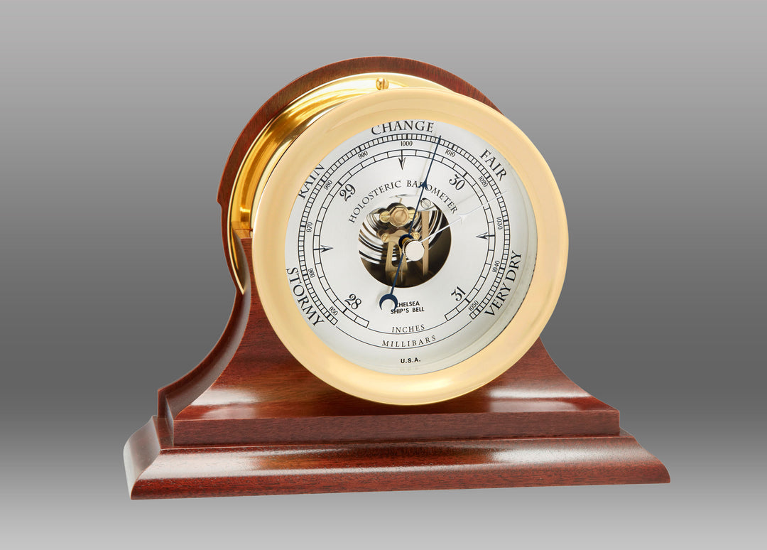 Brass Ship's Bell Barometer on Traditional Wood Base – Chelsea Clock