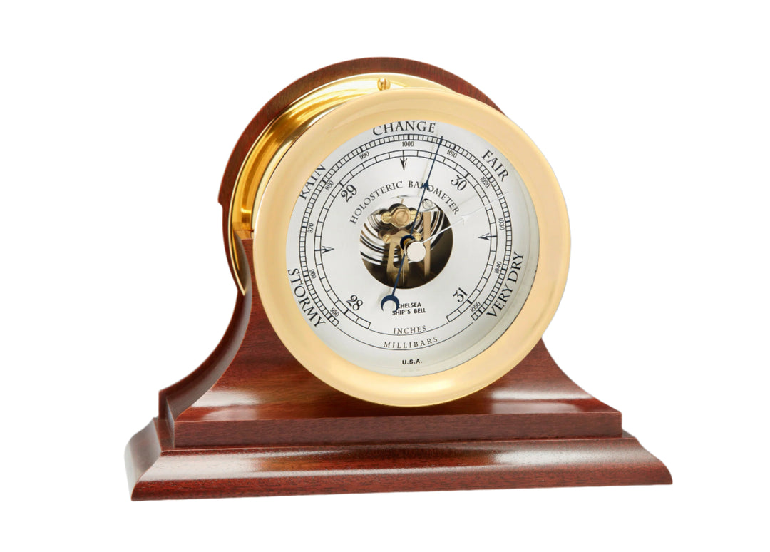 Brass Ship's Bell Barometer on Traditional Wood Base – Chelsea Clock