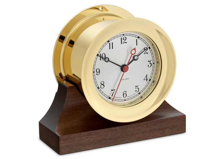 4 1/2" Shipstrike Quartz Clock in Brass on Contemporary Base