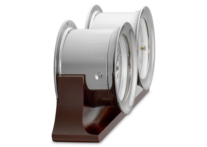 4 1/2" Ship's Bell Clock & Barometer in Nickel on Double Base