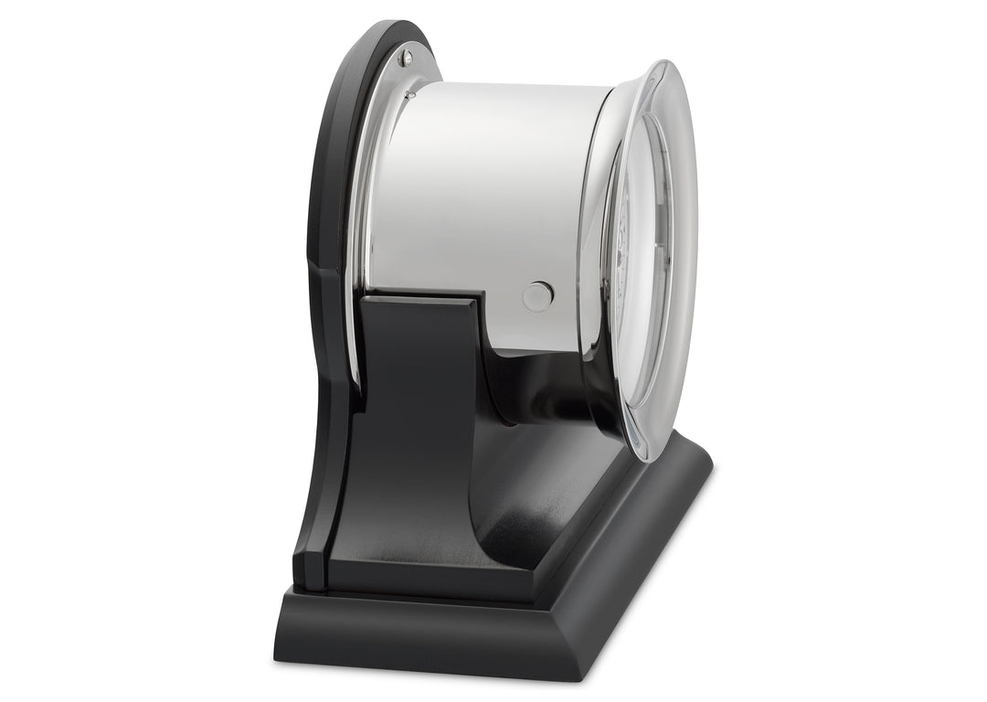 4.5" Ship's Bell Clock in Nickel on Black Traditional Base