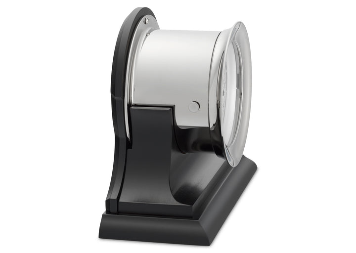 4.5" Ship's Bell Clock in Nickel on Black Traditional Base