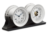 4 1/2" Ship's Bell Clock & Barometer in Nickel on Black Double Base