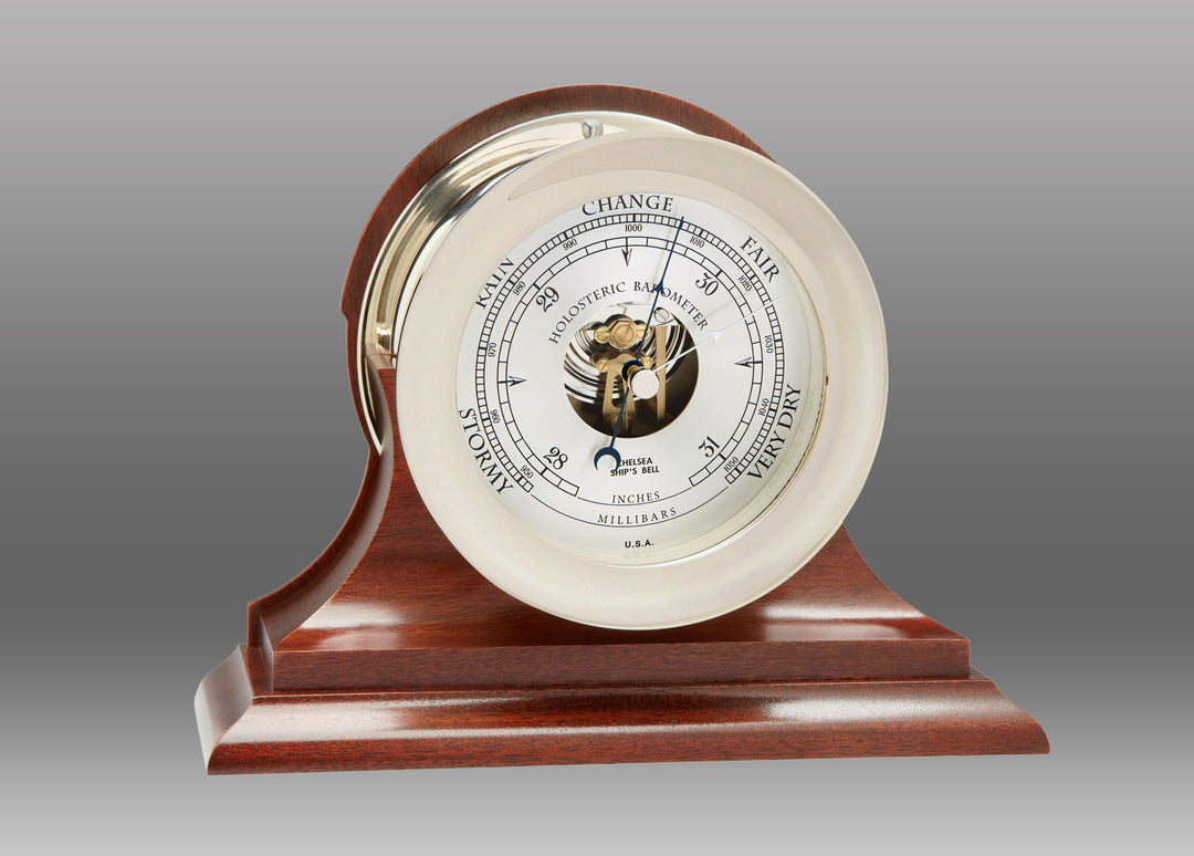 4 1/2" Ships's Bell Barometer in Nickel on Traditional Base