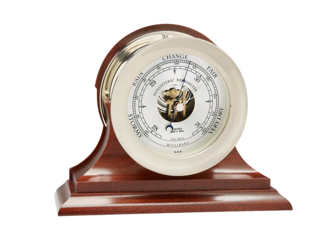 4 1/2" Ships's Bell Barometer in Nickel on Traditional Base