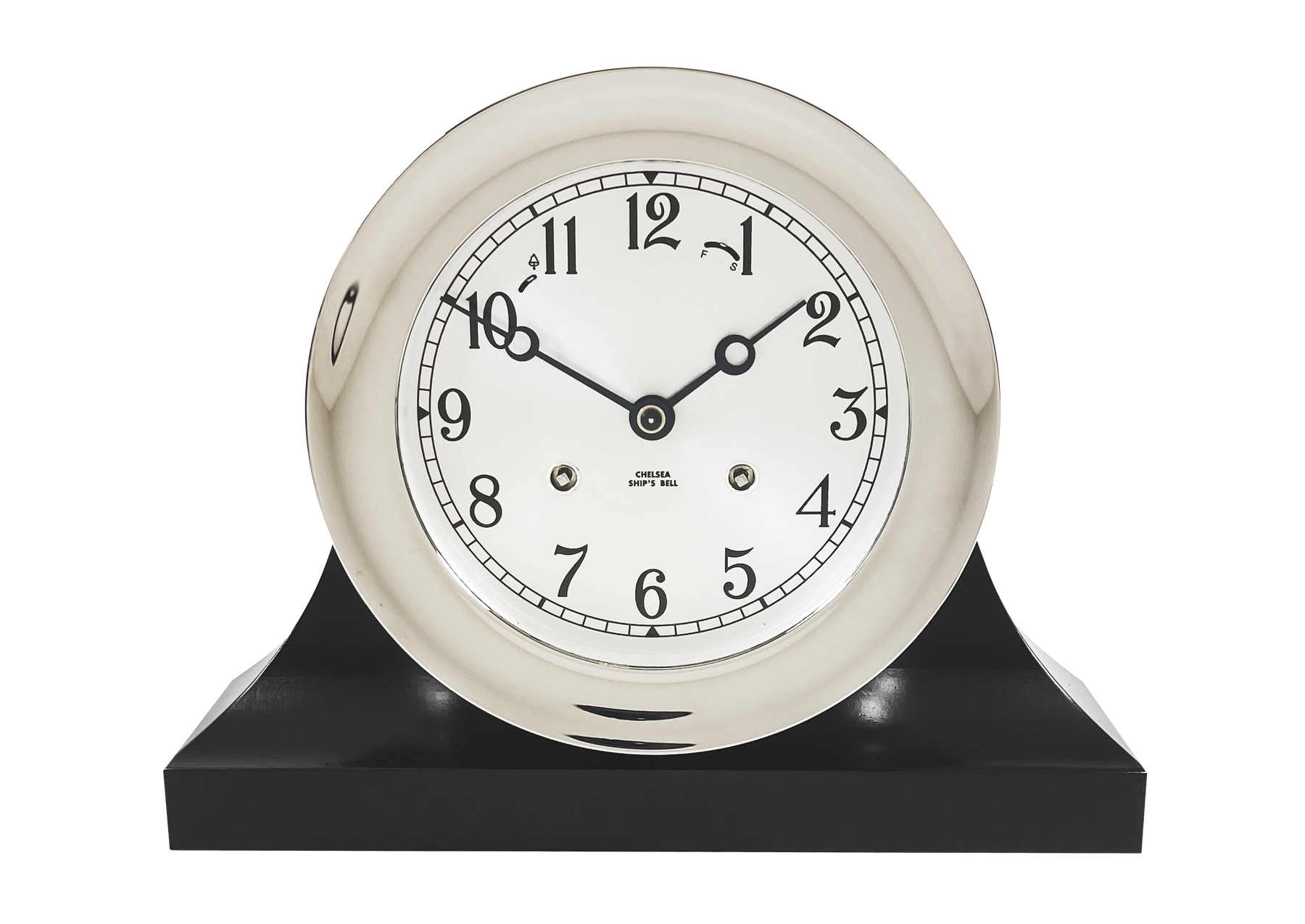 Six-In. Ship's Bell Clock in Nickel on Contemporary Base – Chelsea Six-In. Ship's Bell Clock in Nickel on Contemporary Base – Chelsea