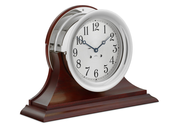 8 1/2" Ship's Bell Clock in Nickel on Traditional Base