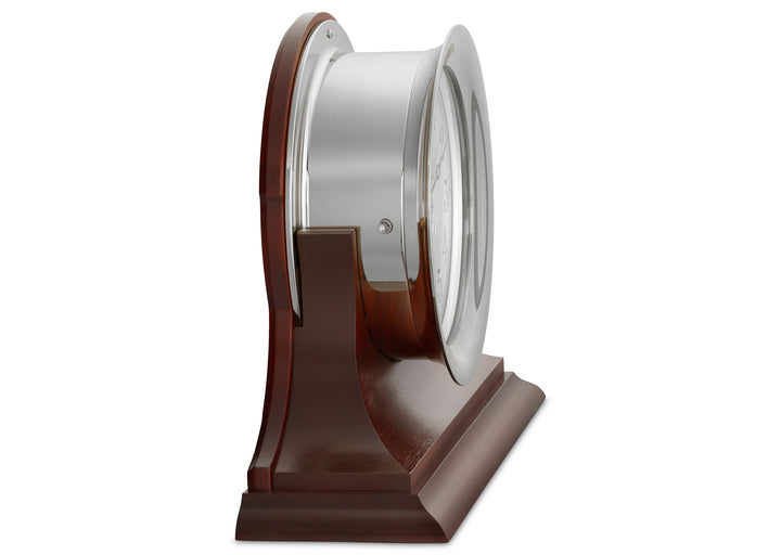 8 1/2" Ship's Bell Clock in Nickel on Traditional Base