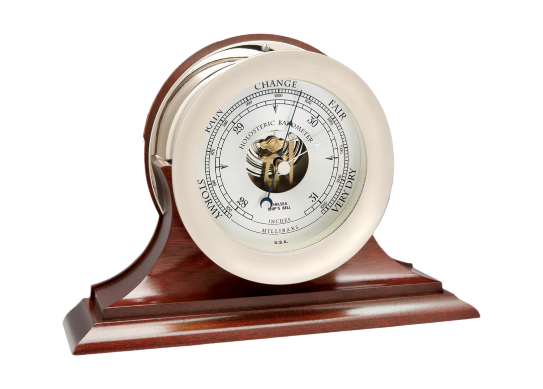 8.5" Ship's Bell Barometer in Nickel on Traditional Base