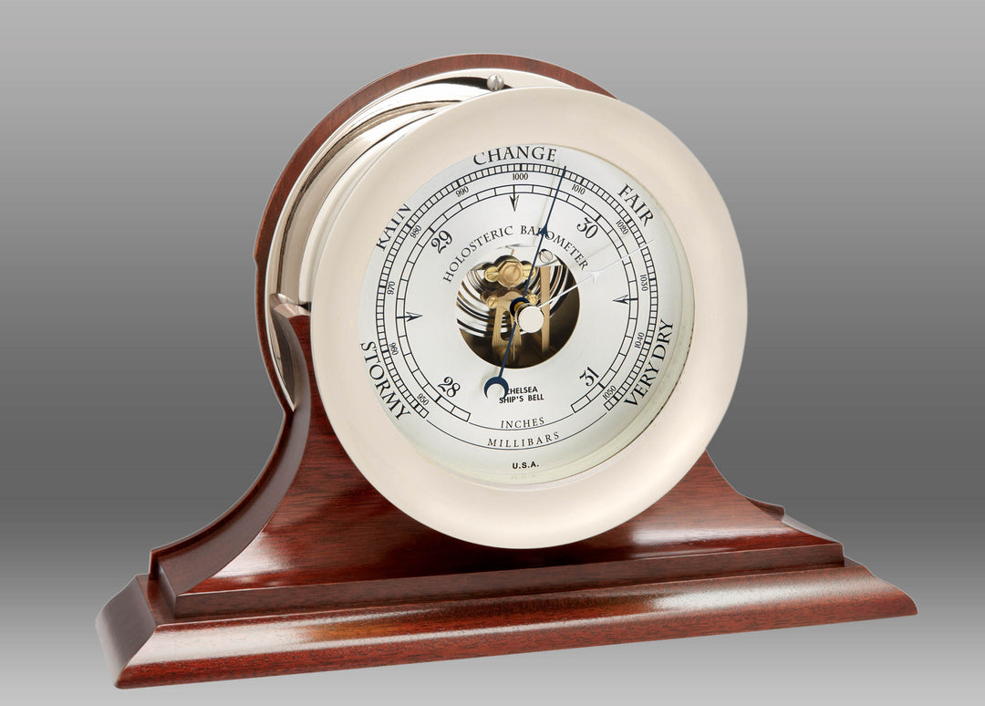 6" Ship's Bell Barometer in Nickel on Traditional Base