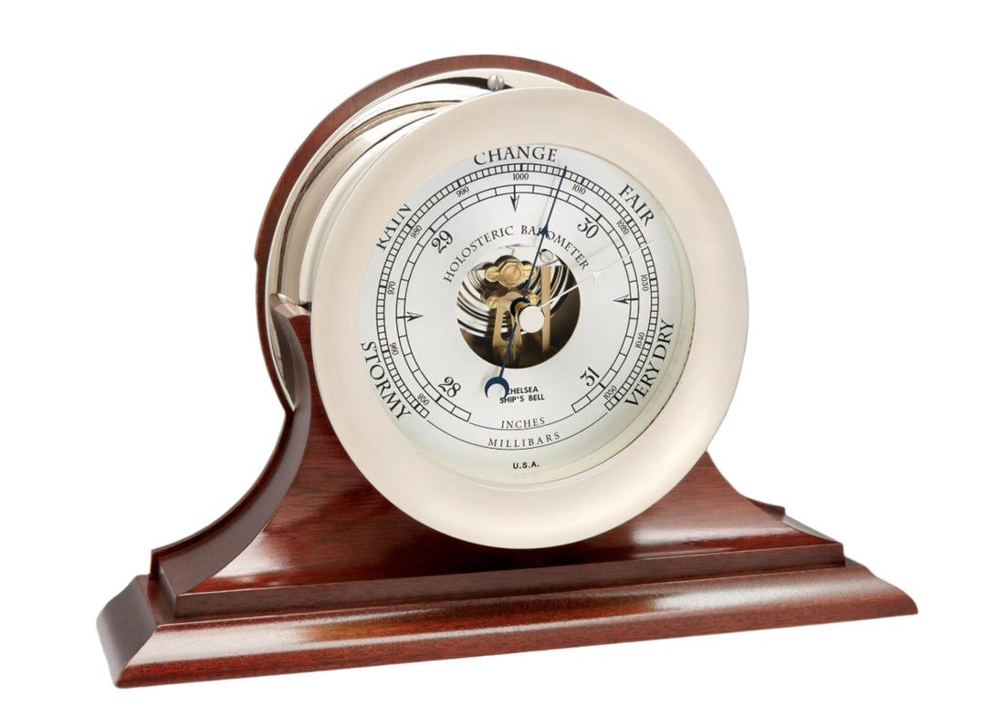 6" Ship's Bell Barometer in Nickel on Traditional Base