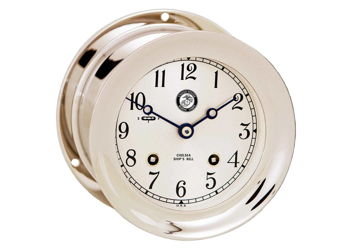 Ship's Bell Nickel Clock Marines Black Emblem