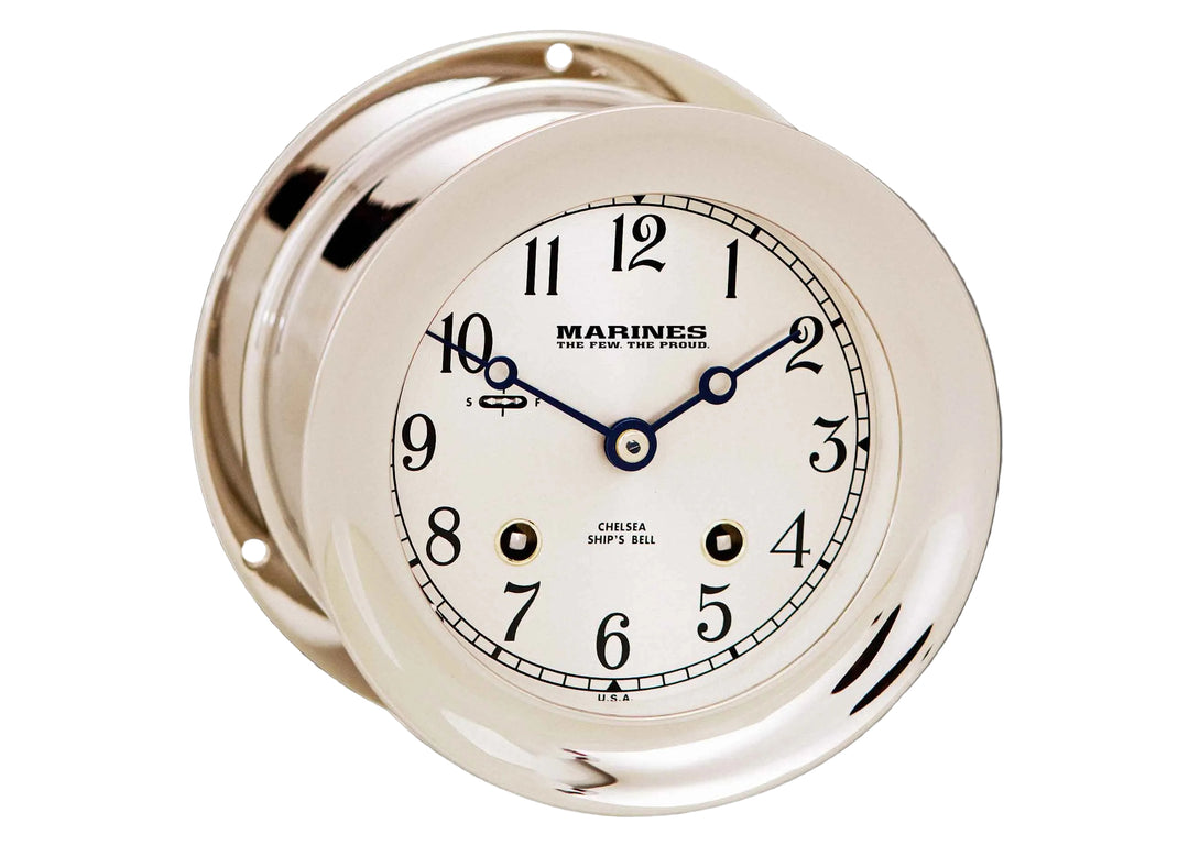 Ship's Bell Nickel Clock Marines Slogan
