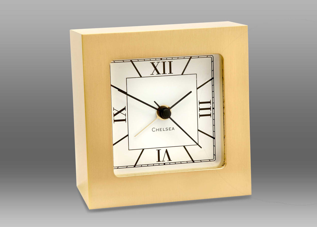 Square Brass Desktop Alarm Clock - Chelsea Clock