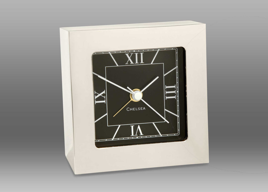 Square Desk Alarm Clock in Nickel