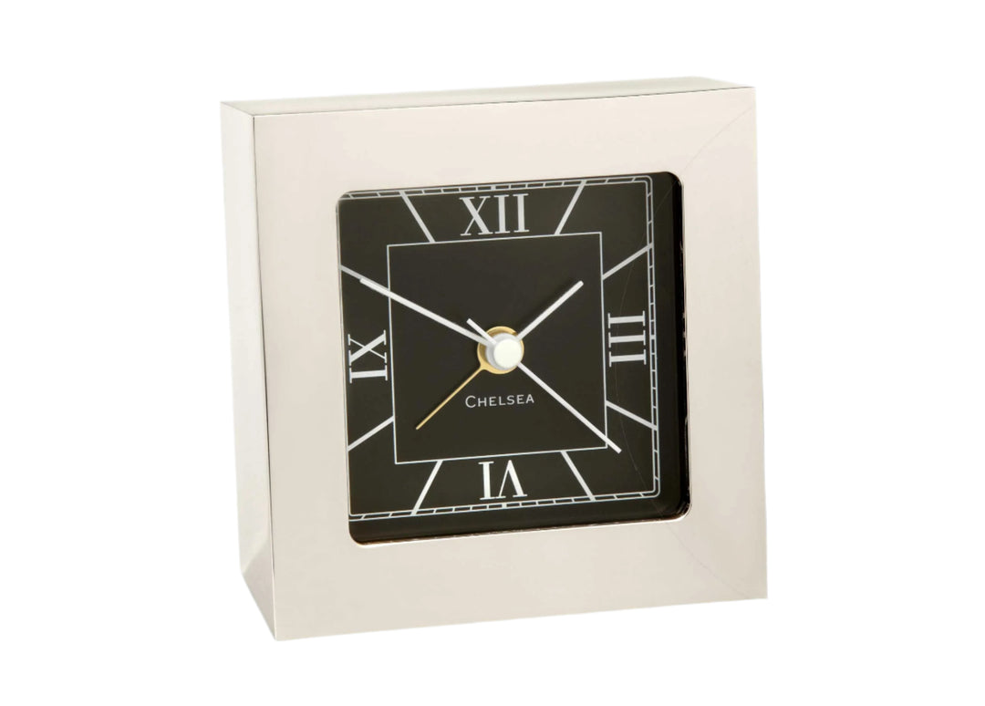 Square Desk Alarm Clock in Nickel
