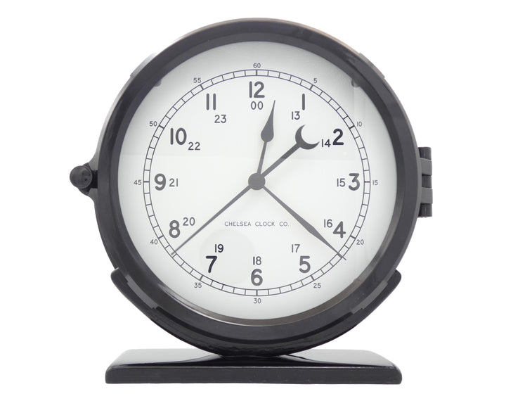 Black Glass Naval Deck Base Clock Front