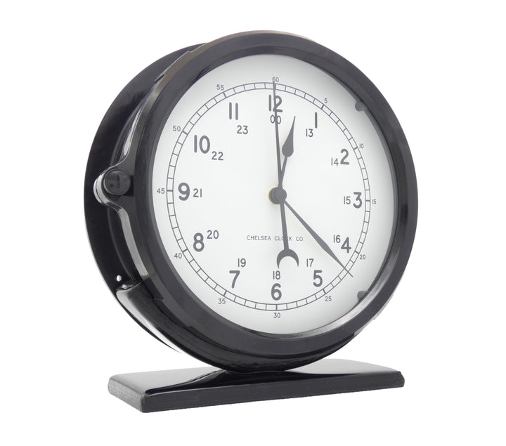 Black Glass Naval Deck Base Clock Side