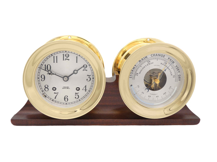 Vintage Ship's Bell Clock and Barometer Set