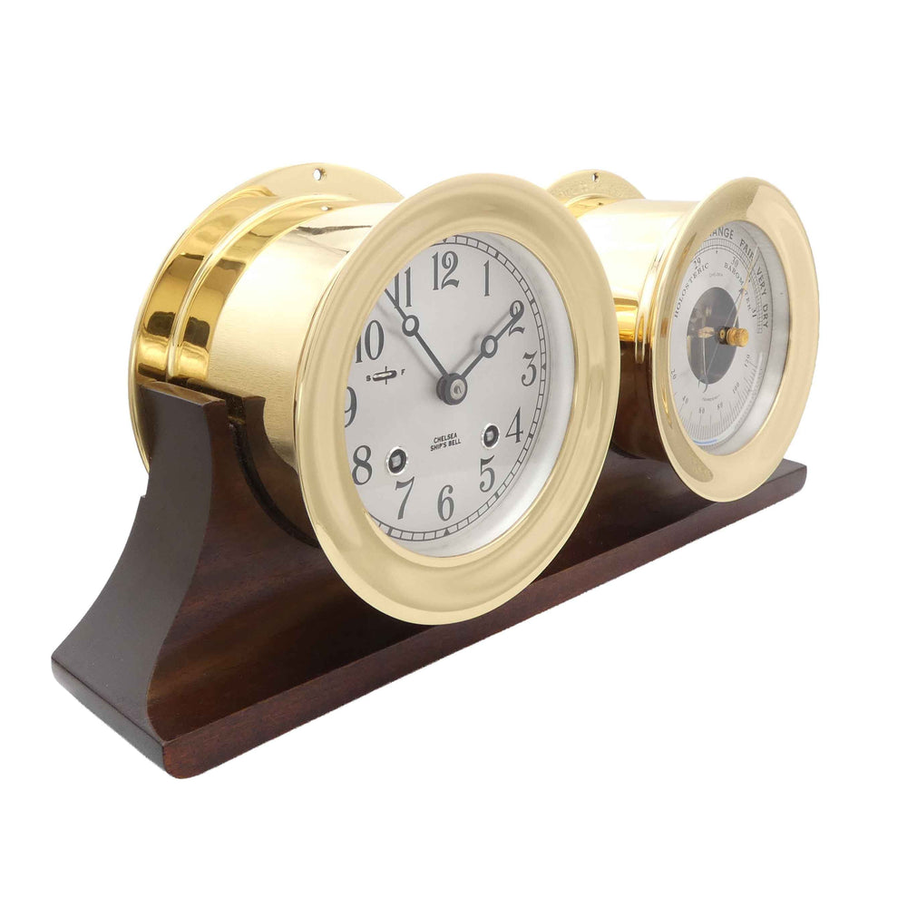 Vintage Ship's Bell Clock and Barometer Set Side