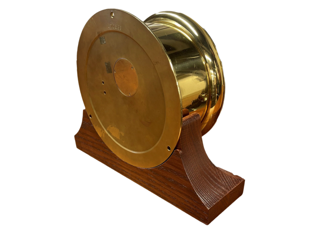 6" Ship's Bell Clock, Contemporary Base with Mahogany Finish