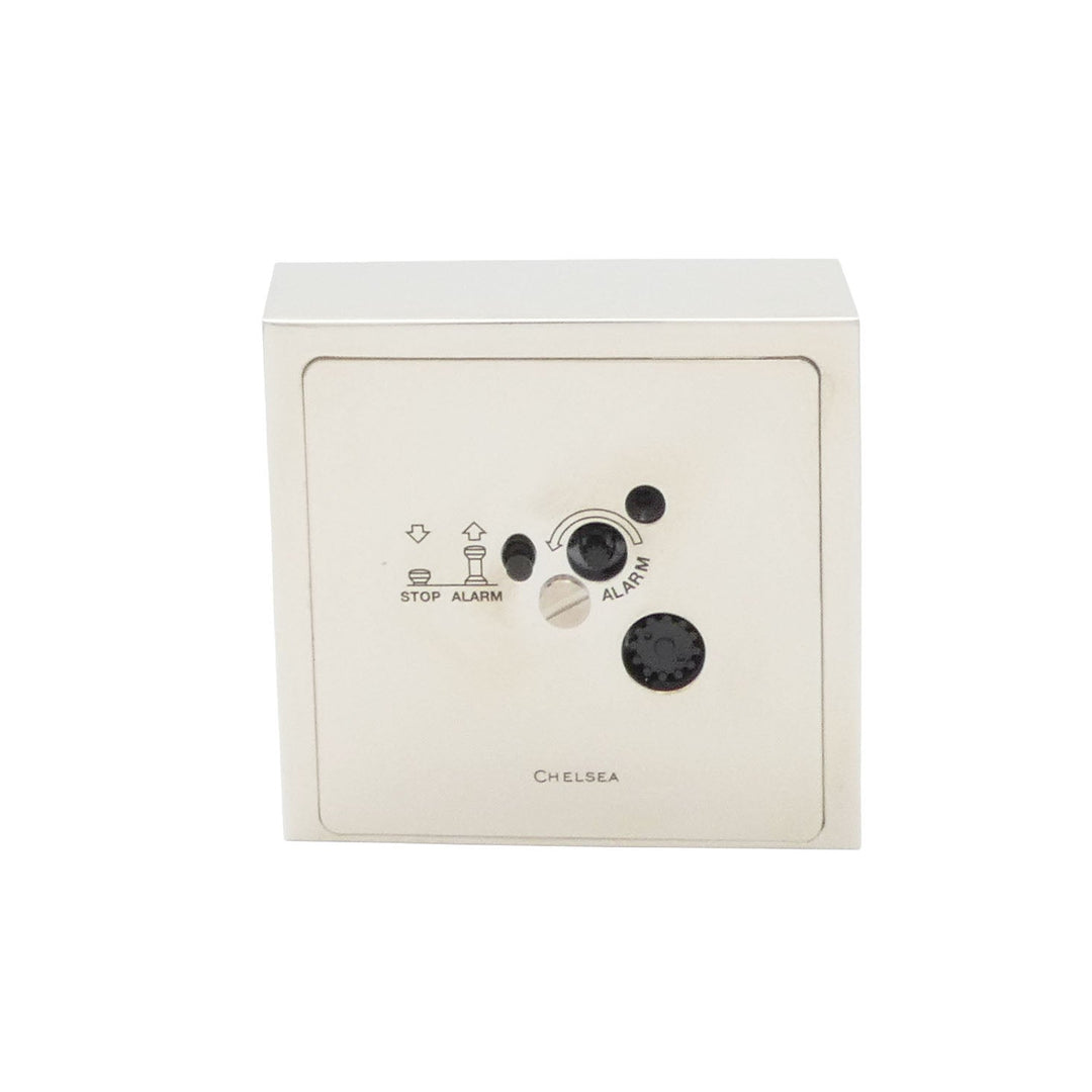 Square Desk Alarm Clock in Nickel with Glow-in-the-Dark Hands