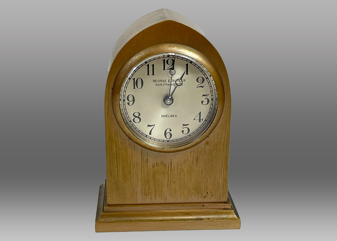 2 3/4" Red Brass Gothic Clock Time Only, 1919