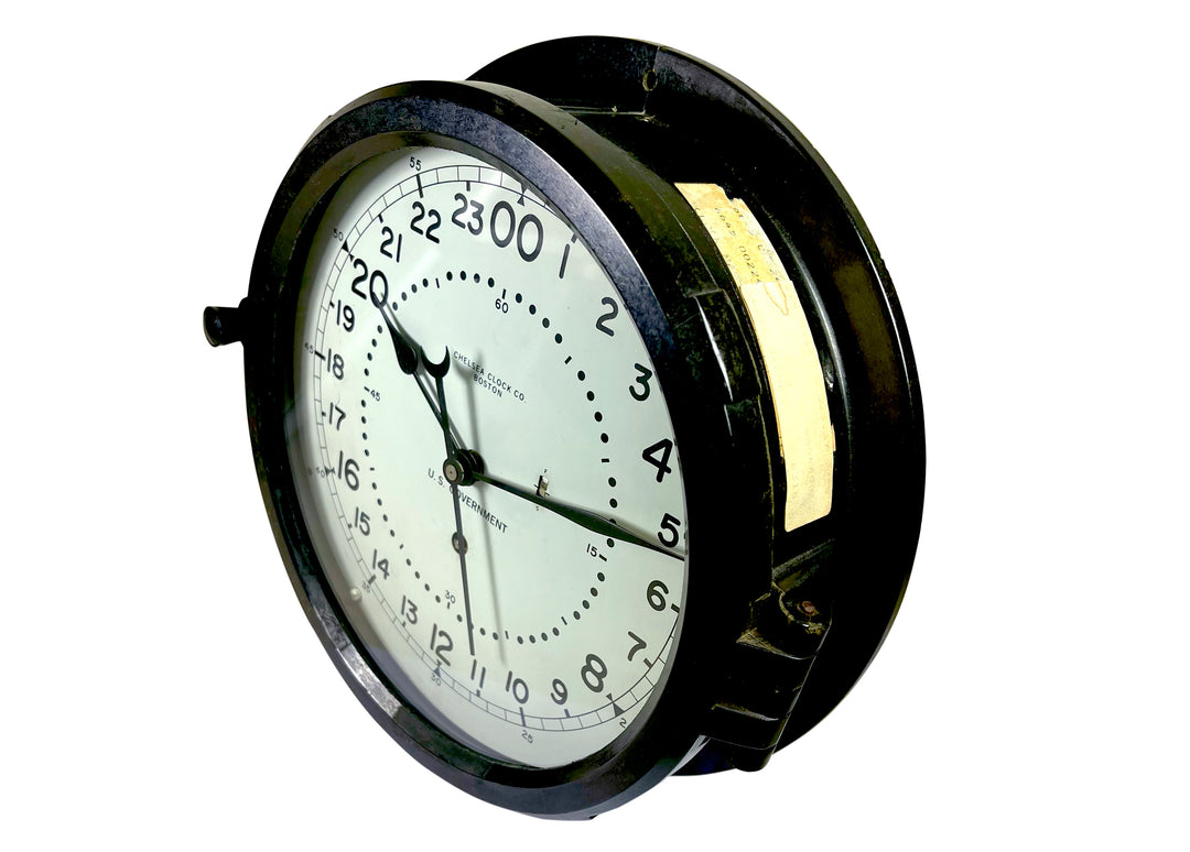 8.5" Marine Mechanical Clock, Black Phenolic, 24 Hour White US Government Dial 841373